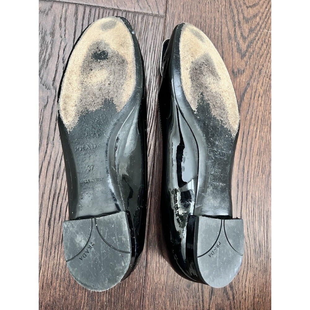 PRADA Black Patent Leather Ballet Flats Silver Detail Size 37 GUC - Picture 14 of 14